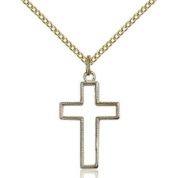Gold Filled Cross Pendant 7/8 x 1/2 inches with Gold Filled Lite Curb Chain