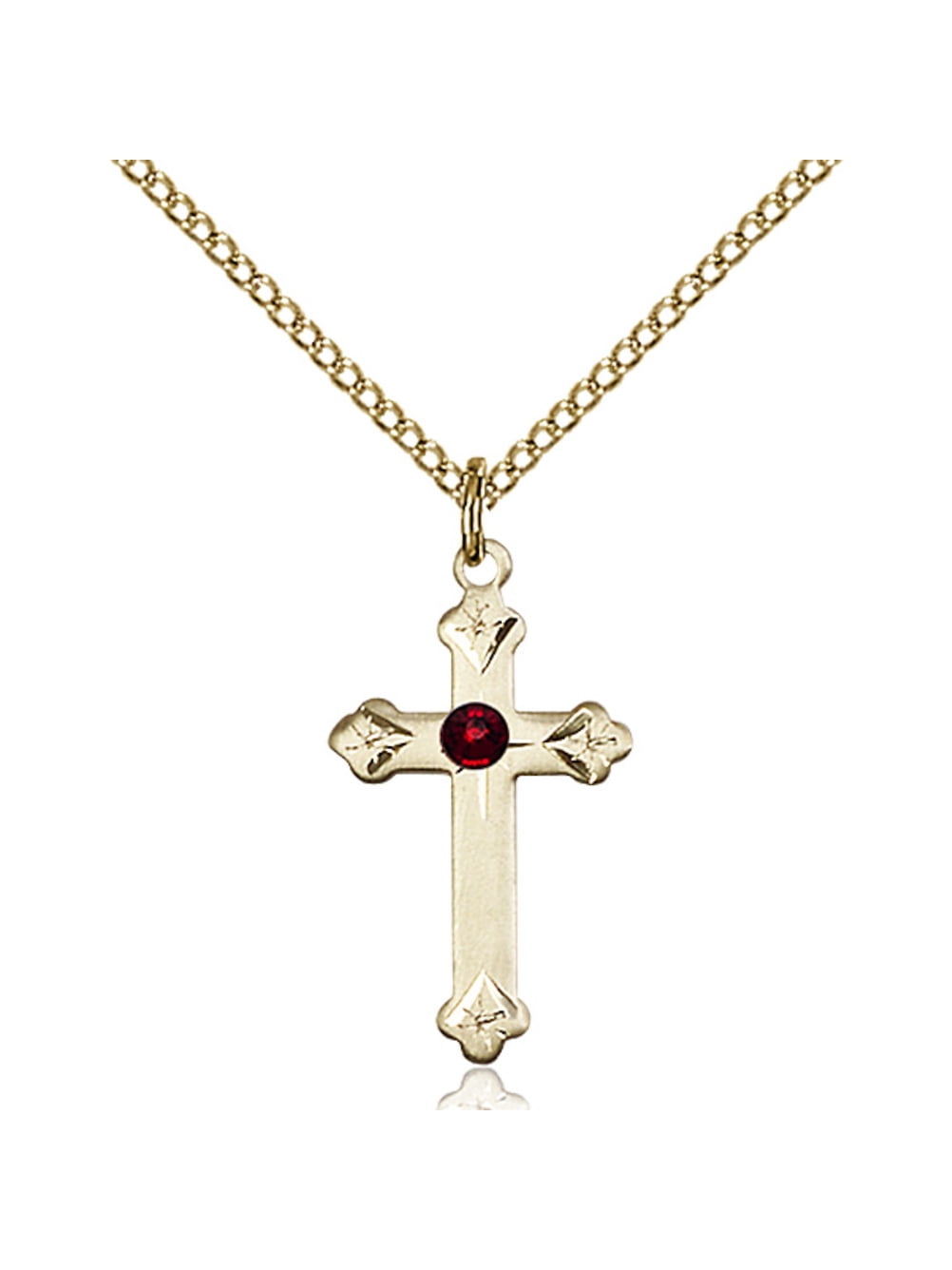 Gold Filled Cross Pendant with 3mm January Red Swarovski Crystal 3/4 x ...