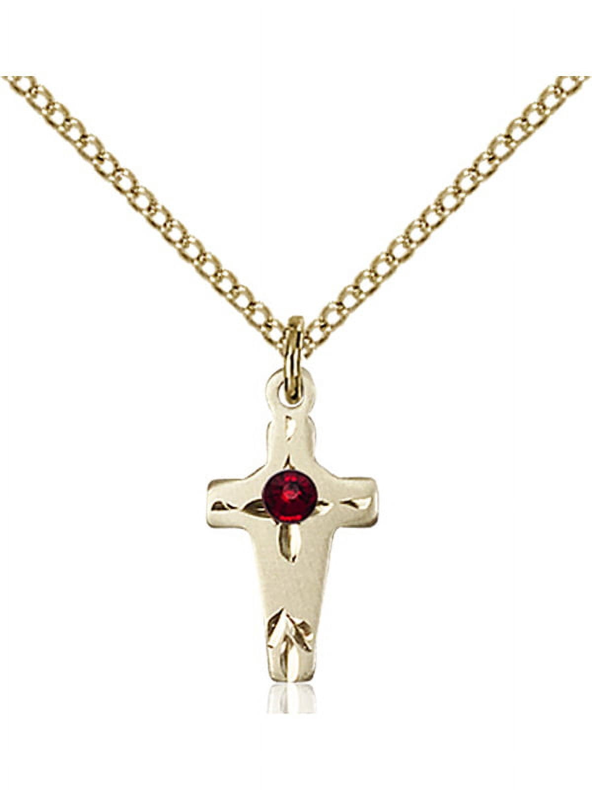 Gold Filled Cross Pendant with 3mm January Red Swarovski Crystal 5/8 x ...