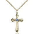 thumbnail image 1 of Gold Filled Cross Pendant with 3mm September Blue Swarovski Crystal 1 1/8 x 5/8 inches with Gold Filled Lite Curb Chain, 1 of 1