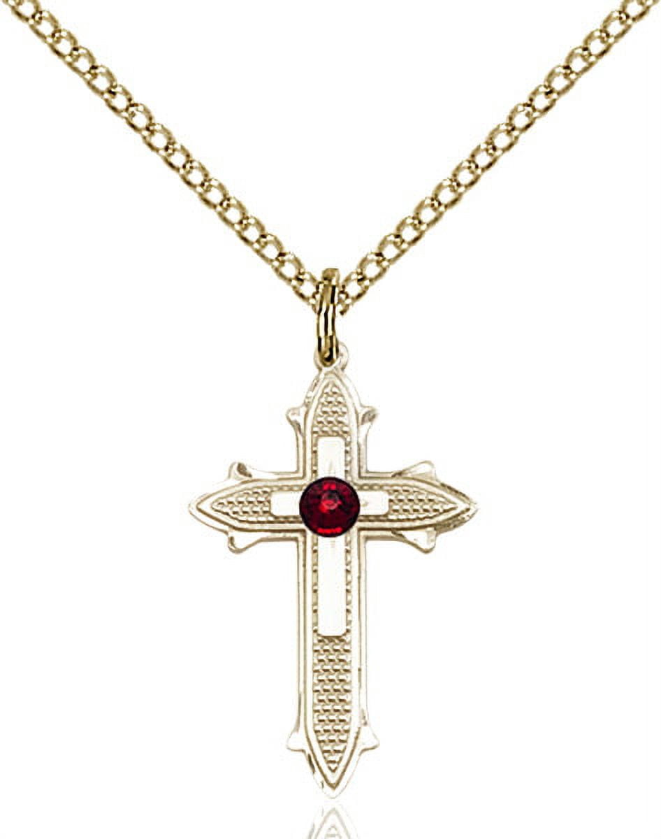 Gold Filled Cross on Cross Pendant w/ 3mm January Red Swarovski Crystal ...