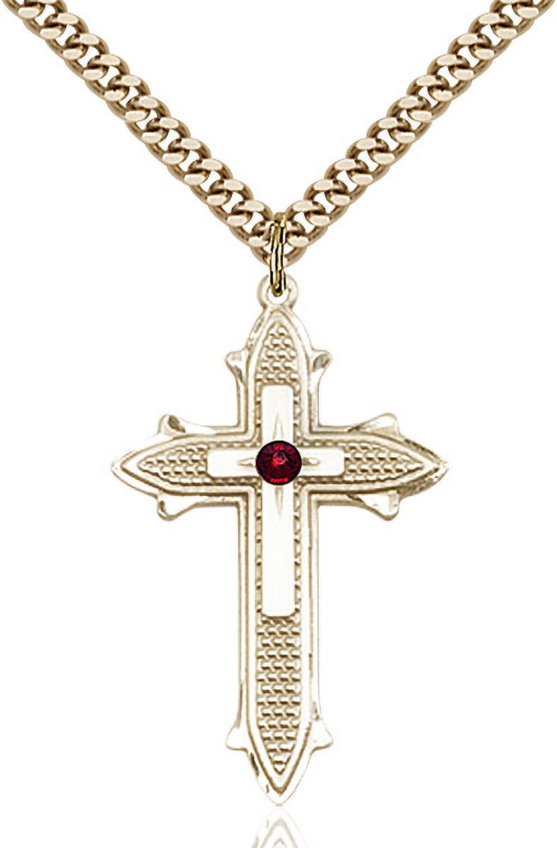Gold Filled Cross on Cross Pendant with 3mm January Red Swarovski ...