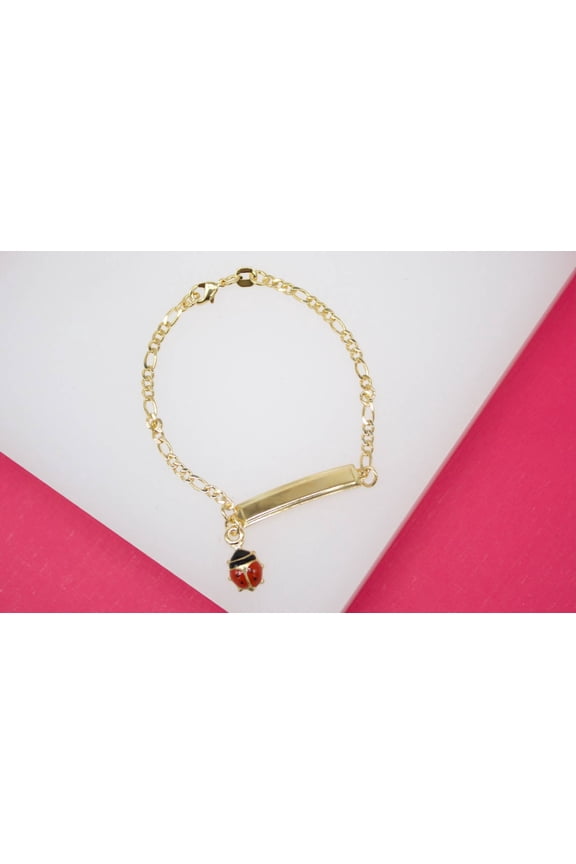 Gold Filled Dangle Lady Bug Charm Bracelet With Plate (XX15)