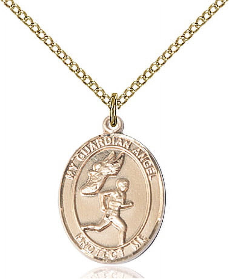 Gold Filled Guardian Angel/Track&Field-Men Pendant 3/4 x 1/2 inches with 18 inch Gold Filled Curb Chain
