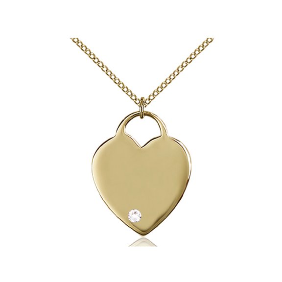 Gold Filled Heart Pendant with 3mm April Swarovski Crystal 1 x 3/4 inches with Gold Filled Lite Curb Chain