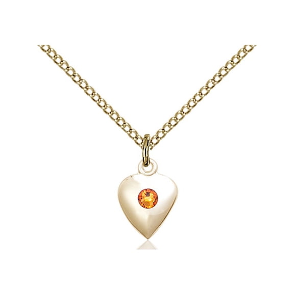 Gold Filled Heart Pendant with 3mm November Yellow Swarovski Crystal 1 3/8 x 1 5/8 inches with Gold Filled Lite Curb Chain
