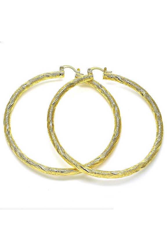 Gold Filled High Polish Finsh 70MM Mate Finish Diamond Cut Hoop Earrings