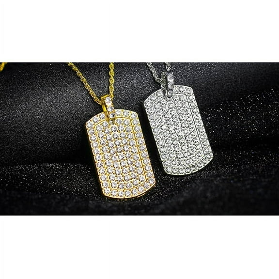 Gold Filled High Polish Finsh Mens Pendant Filled Iced Out Micro-Pava Gold Color Charm Square Tag Necklace With Chain
