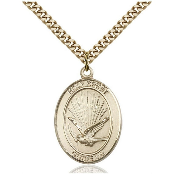 Gold Filled Holy Spirit Pendant 1 x 3/4 inches with Heavy Curb Chain