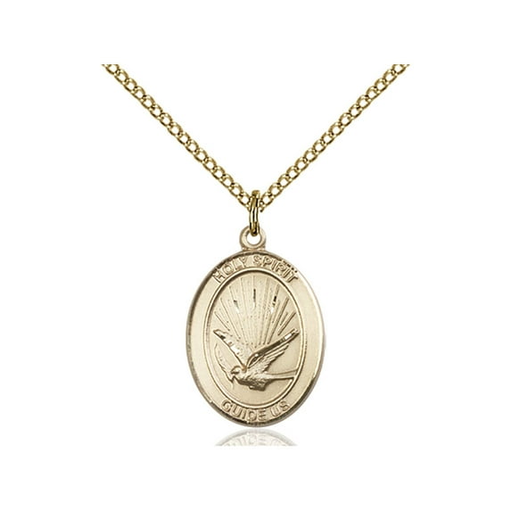 Gold Filled Holy Spirit Pendant 3/4 x 1/2 inches with Gold Filled Lite Curb Chain