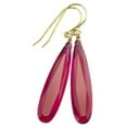 thumbnail image 1 of 14k Gold Filled Hot Pink Simulated Sapphire Earrings Long Narrow Faceted Teardrops Simple Drops 2 Inch Designed for Adult Women, 1 of 5