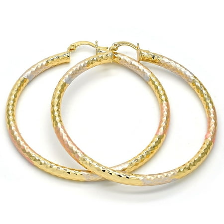 Gold Filled Large Hoop Hollow Design Tri Tone 60mm