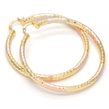 Gold Filled Large Hoop, Hollow Design, Tri Tone 60mm