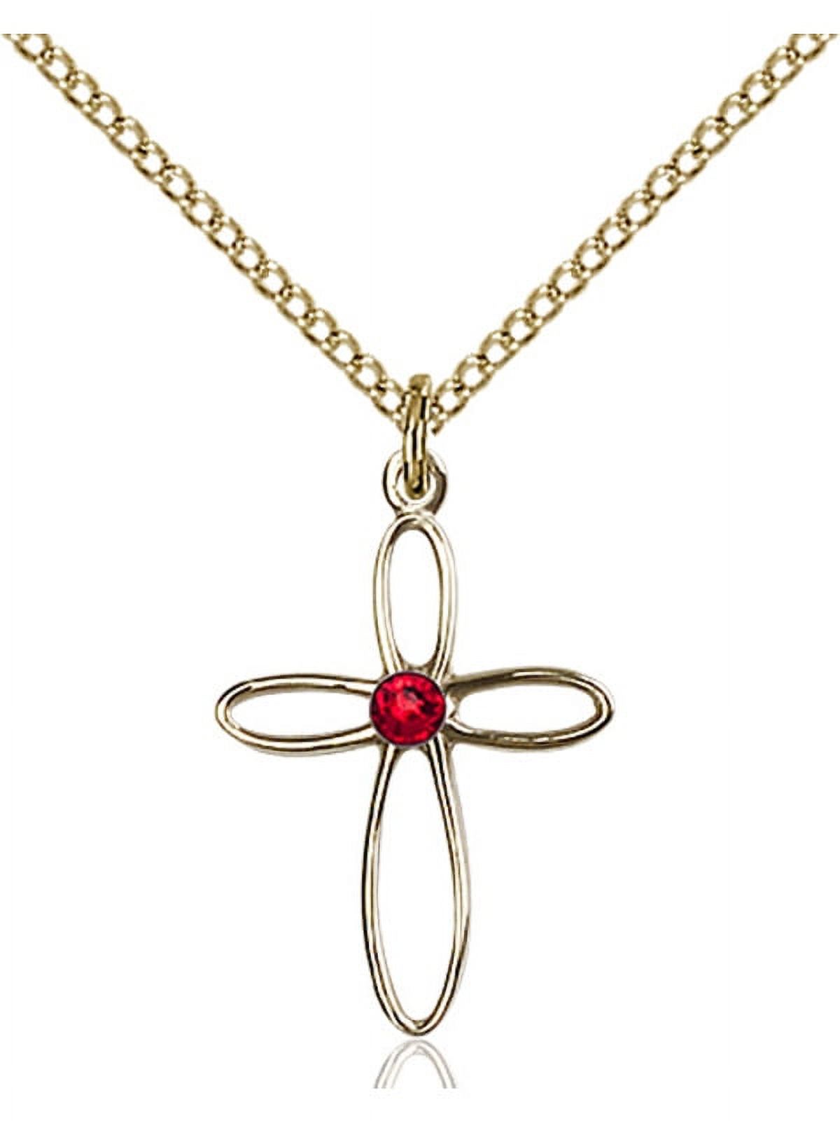 Gold Filled Loop Cross Pendant with 3mm July Red Swarovski Crystal 3/4