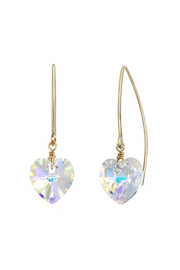 Gold Filled Marquise Hook Earring Made With Faceted 10mm Aurora Borealis Heart Shape Drop