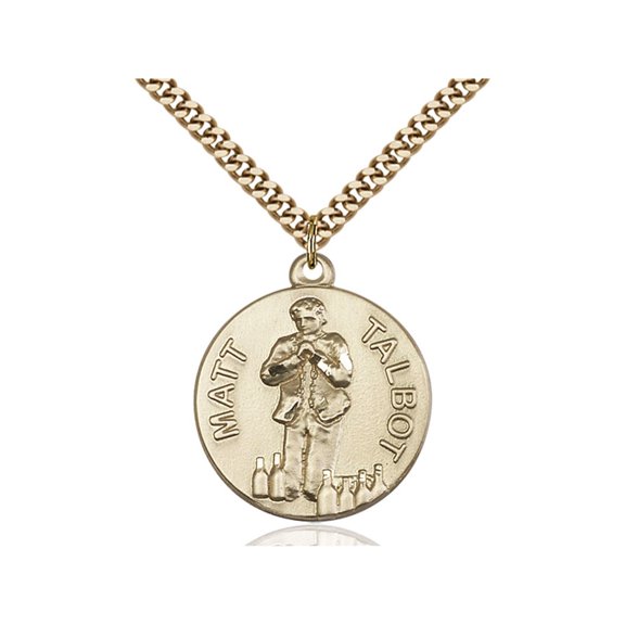 Gold Filled Matt Talbot Pendant 1 X 7/8 inches with Heavy Curb Chain