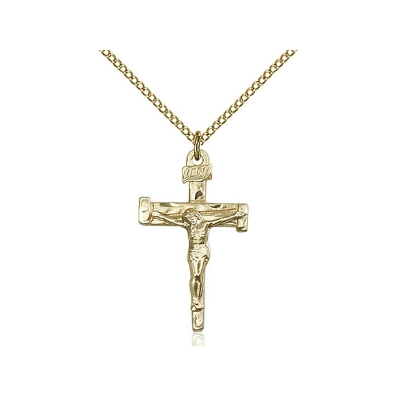 Gold Filled Nail Crucifix Pendant 1 x 5/8 inches with Gold Filled Lite Curb Chain