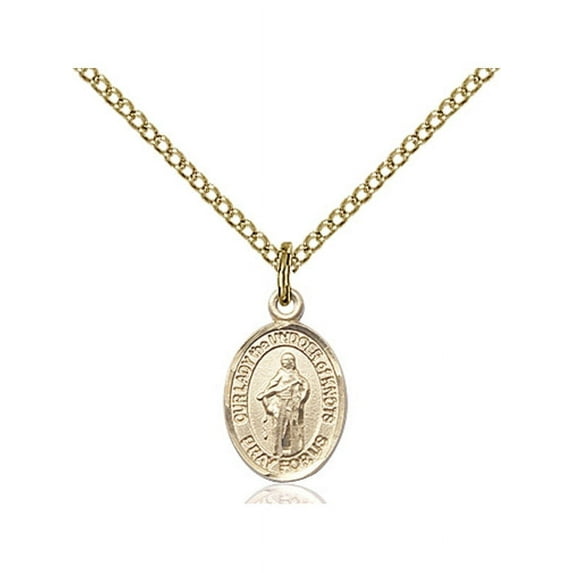 Gold Filled Our Lady of Of Knots Pendant 1/2 x 1/4 inches with Gold-Filled Lite Curb Chain