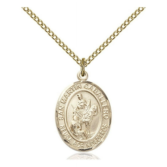 Gold Filled San Martin Caballero Pendant 3/4 x 1/2 inches with 18 inch Gold Filled Curb Chain