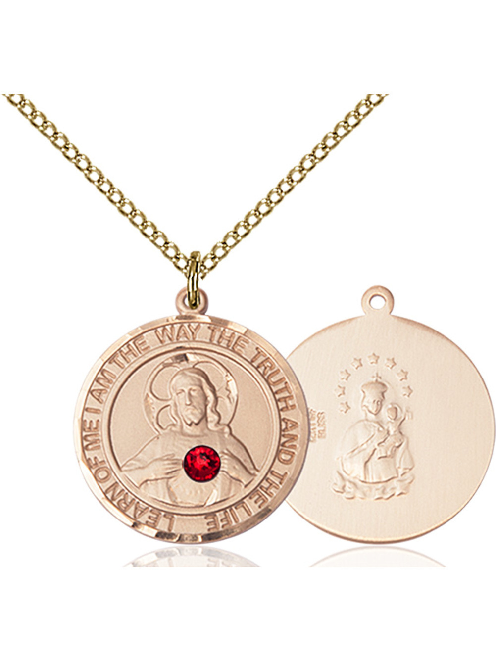 Gold Filled Scapular Pendant with 3mm July Red Swarovski Crystal 3/4 x ...