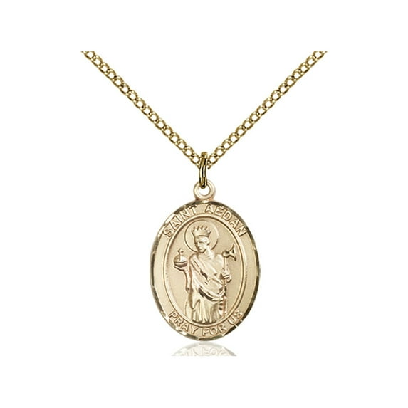 Gold Filled St. Aedan of Ferns Pendant 3/4 x 1/2 inches with Gold Filled Lite Curb Chain