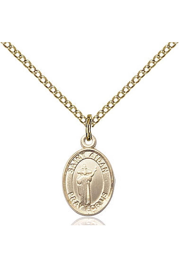 Gold Filled St. Aidan Of Lindesfarne Pendant 1/2 x 1/4 inches with Gold-Filled Lite Curb Chain