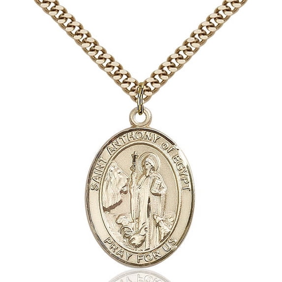 Gold Filled St. Anthony of Egypt Pendant 1 x 3/4 inches with Heavy Curb Chain