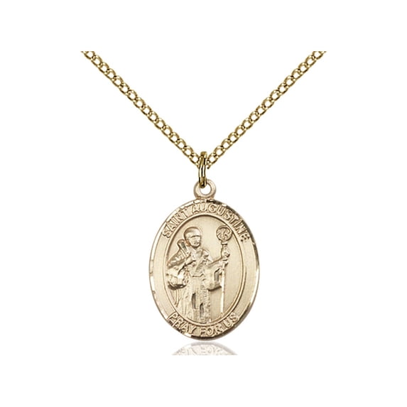 Gold Filled St. Augustine Pendant 3/4 x 1/2 inches with Gold Filled Lite Curb Chain