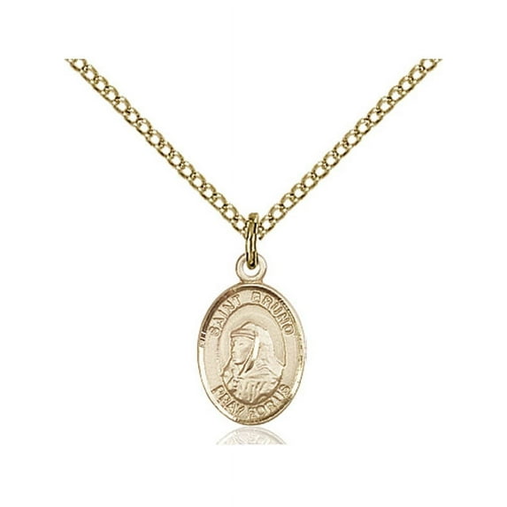 Gold Filled St. Bruno Pendant 1/2 x 1/4 inches with Gold Filled Lite Curb Chain