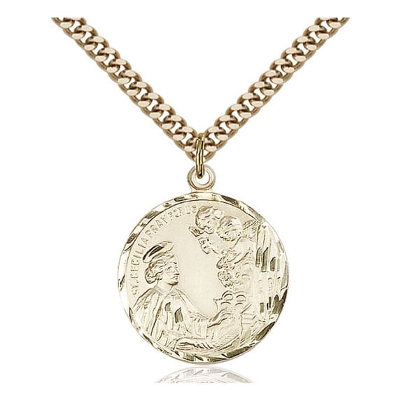 Gold Filled St. Cecilia Pendant 7/8 x 3/4 inches with Heavy Curb Chain
