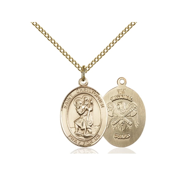 Gold Filled St. Christopher / Nat'l Guard Pendant 3/4 x 1/2 inches with Gold Filled Lite Curb Chain