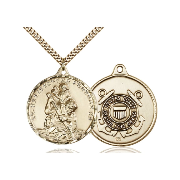 Gold Filled St. Christopher Pendant 1 1/4 x 1 1/4 inches with Heavy Curb Chain