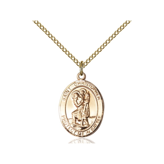 Gold Filled St. Christopher Pendant 3/4 X 1/2 inches with 18 inch Gold Filled Curb Chain