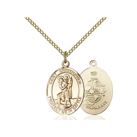 Gold Filled St. Christopher Pendant 3/4 X 1 inches with 18 inch Gold Filled Curb Chain