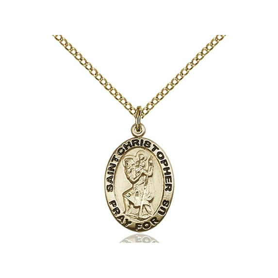 Gold Filled St. Christopher Pendant 3/4 x 1/2 inches with Gold-Filled Lite Curb Chain