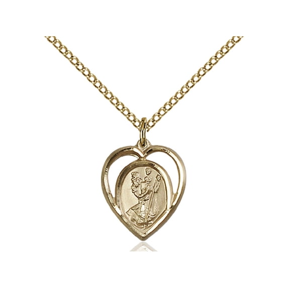 Gold Filled St. Christopher Pendant 5/8 x 1/2 inches with Gold Filled Lite Curb Chain