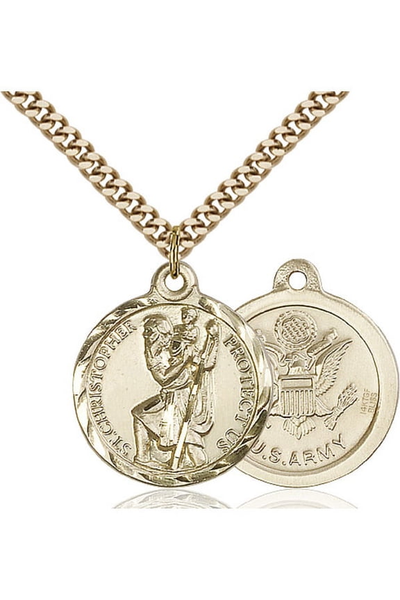 Gold Filled St. Christopher Pendant 7/8 x 3/4 inches with Heavy Curb Chain