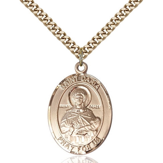 Gold Filled St. Daria Pendant 1 x 3/4 inches with Heavy Curb Chain