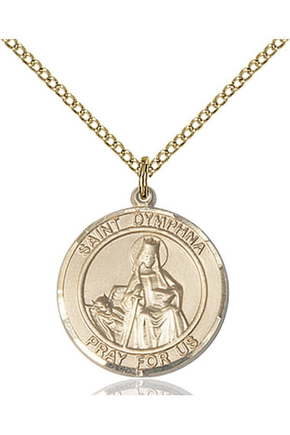 Gold Filled St. Dymphna Pendant 3/4 x 5/8 inches with 18 inch Gold Filled Curb Chain