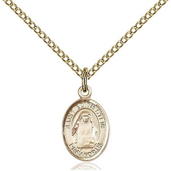 Gold Filled St. Edith Stein Pendant 1/2 x 1/4 inches with Gold Filled Lite Curb Chain
