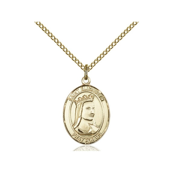 Gold Filled St. Elizabeth of Hungary Pendant 3/4 x 1/2 inches with Gold Filled Lite Curb Chain