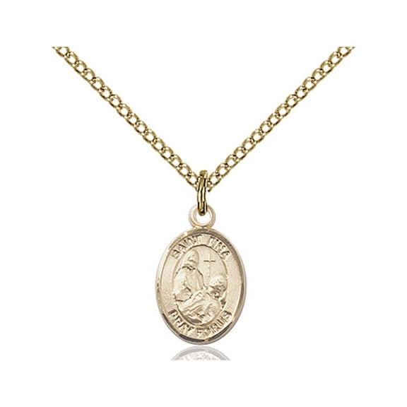Gold Filled St. Fina Pendant 1/2 x 1/4 inches with Gold-Filled Lite Curb Chain