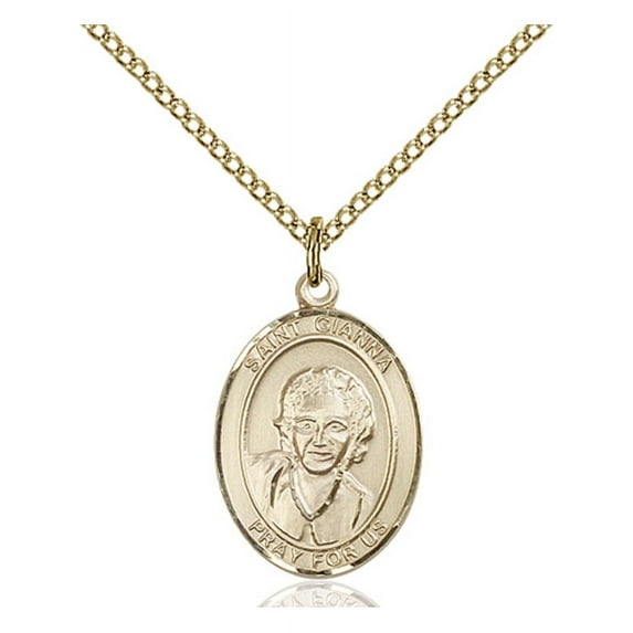 Gold Filled St. Gianna Pendant 3/4 x 1/2 inches with Gold Filled Lite Curb Chain