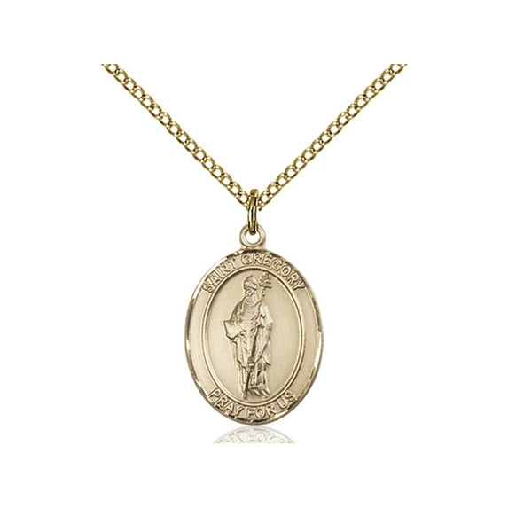 Gold Filled St. Gregory the Great Pendant 3/4 x 1/2 inches with Gold Filled Lite Curb Chain