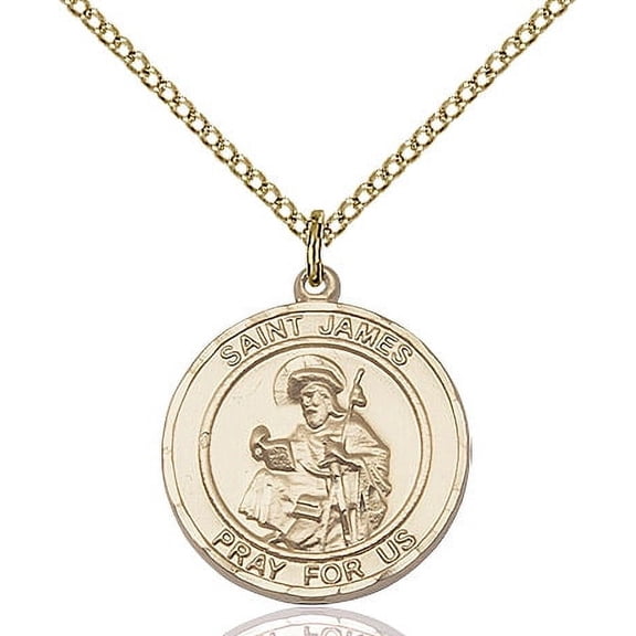 Gold Filled St. James the Greater Pendant 3/4 x 5/8 inches with 18 inch Gold Filled Curb Chain
