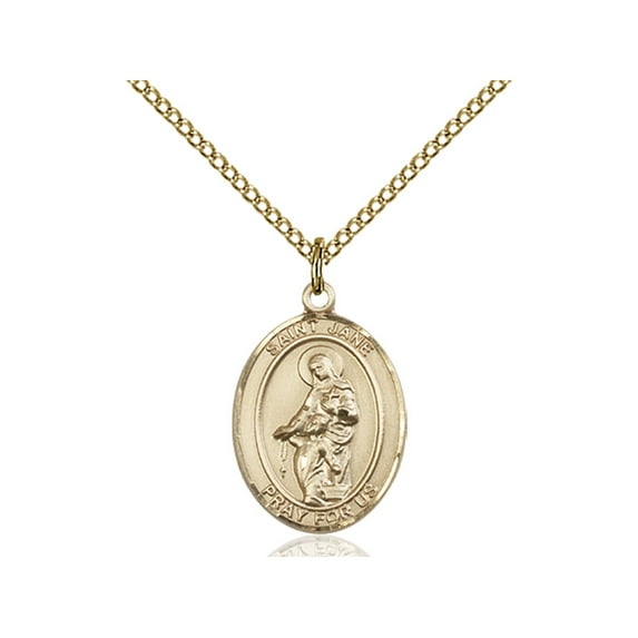 Gold Filled St. Jane of Valois Pendant 3/4 x 1/2 inches with Gold Filled Lite Curb Chain