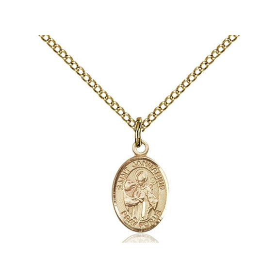 Gold Filled St. Januarius Pendant 1/2 x 1/4 inches with Gold Filled Lite Curb Chain
