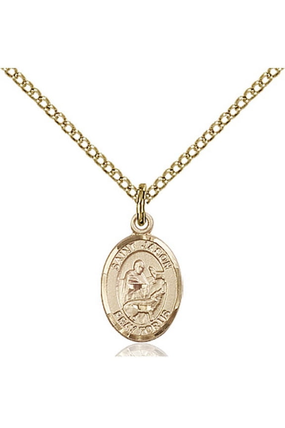 Gold Filled St. Jason Pendant 1/2 x 1/4 inches with Gold Filled Lite Curb Chain