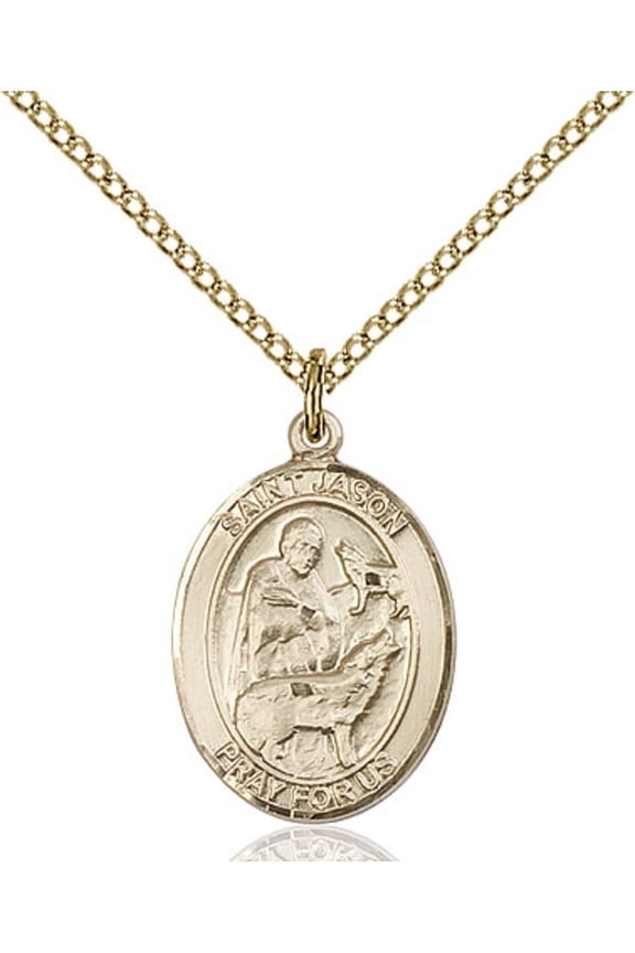 Gold Filled St. Jason Pendant 3/4 x 1/2 inches with Gold Filled Lite Curb Chain