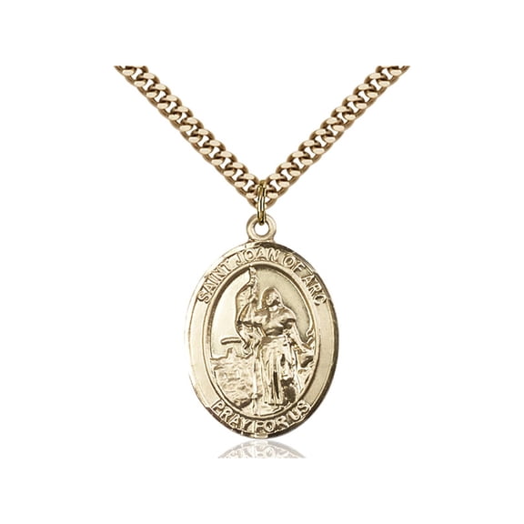 Gold Filled St. Joan Of Arc / Nat'L Guard Pendant 1 x 3/4 inches with Heavy Curb Chain